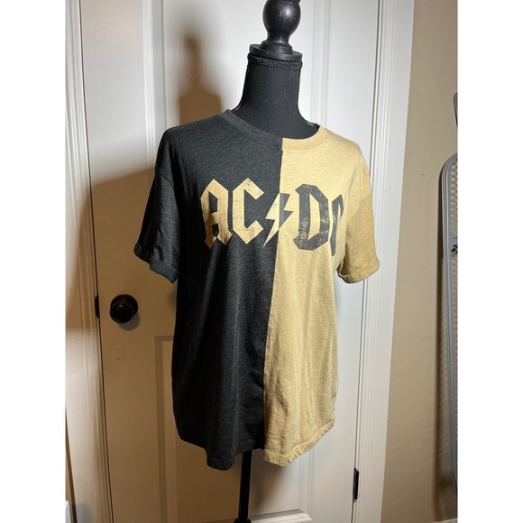 ACDC Band T Shirt Womens Color Block Graphic Tee Rock And Roll Music - Picture 1 of 4